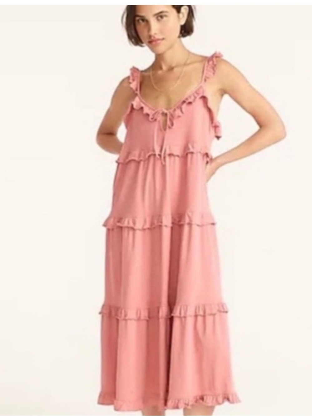 J. Crew Tiered Knit Blokette Midi Keyhole Dress Dusty Rose Cottagecore